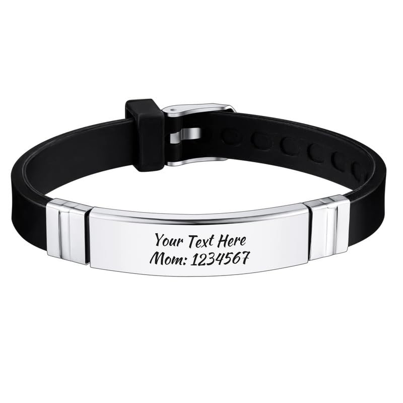 M Men Style Personalized Mens Custom ID Beads Engraving Names Silicone, Leather Bracelet for Men Husband Father Grandpa Fathers Day Gift SBr202357 (B0CPT84DZ9) Amazon Price History, Amazon Price Tracker