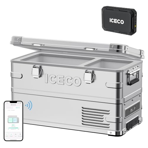 Image of ICECO APL35 Portable Freezer with Battery, Dual Zone 37 Quart Car Fridge, Aluminum 12V Portable Refrigerator, -4℉~68℉, Compressor Cooler Powered by SECOP, 12 /24V DC
