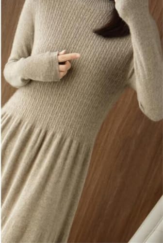 Women Autumn Winter 100% Wool Knitted Sweater Dresses Girls O-Neck Long Dresses4