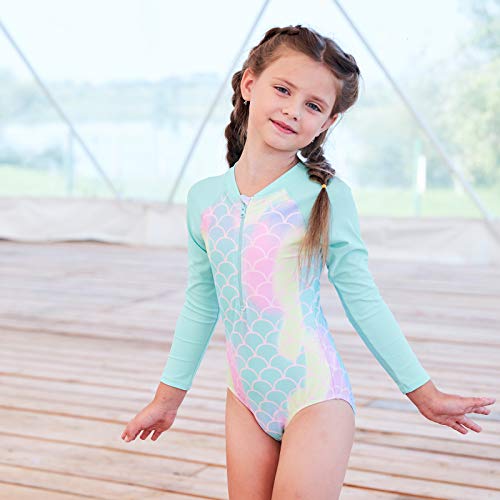 Image of Girls Rash Guard Long Sleeve One Piece Swimsuits Stripes Zipper Bathing Suits UPF 50+ /Sun Protection