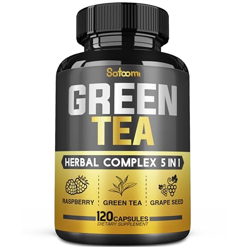 5in1 Green Tea Extract Capsules - 120 Counts - Blended Raspberry, Grape Seed, Gymnema & Coleus Forskohlii