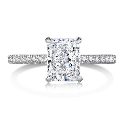 Fake Engagement Rings for Women Engagement Rings Jewelry for Brides Silver CZ Engagement Rings Travel Rings Solitaire Cubic Zirconia Engagement Rings Square Halo Engagement Ring