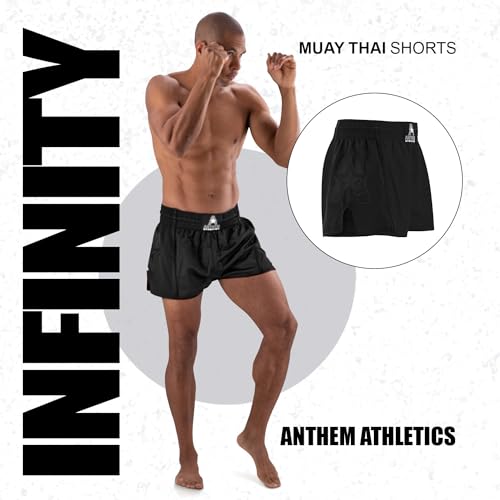 Anthem Athletics Muay Thai Shorts Men, Muay Thai Shorts Women - Kickboxing Short Boxing Trunks 5050 Classic Infinity Resolute - Black G2 - Small