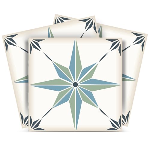 Mi Alma - 24 calcomanías para azulejos Talavera, plantillas de pared, calcomanías para despegar y pegar, fácil aplicación, ideal para baño, cocina, azulejos de pared (estrella de azulejos 5, 5 x 5