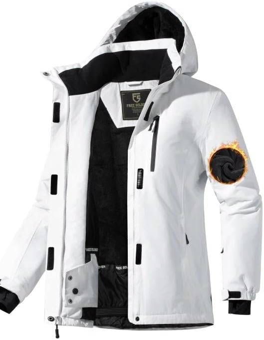 FREE SOLDIER Women's Waterproof Ski Snow Jacket Fleece Lined Warm Winter Rain Jacket with Hood Fully Taped Seams
