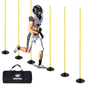 SEAOTTER Soccer Agility Poles Set, 4/6/10 Pcs Detachable Sports Trainning Speed Poles Slalom Poles with Rubber Base, Sport Agility Training Equipment for Football, Rugby, Basketball, Indoor & Outdoor