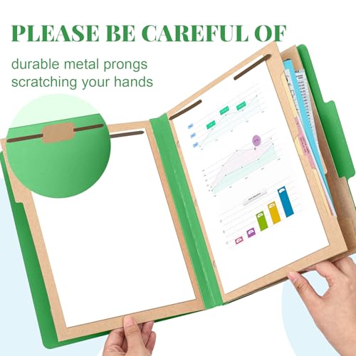 Skyygemm 12 Pcs Classification Folders 3 Pocket Dividers Letter Size Employee File Folder with 2 Prong Fasteners 2 in Expansion Pressboard Medical Document Organizers Bulk for School Office(Green) by Skyygemm - Image 3