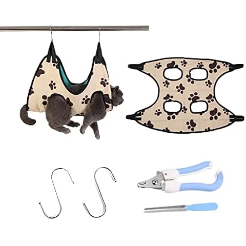 BDSHUNBF Dog Grooming Hammock Harness Kit, Restraint Bag with 2 Hooks, Pets Nail Trimming Bathing Ears Care Washing, With Pet Nail Trimming Nail Clippers File, Cat Small Puppies and Mini Dogs Cover