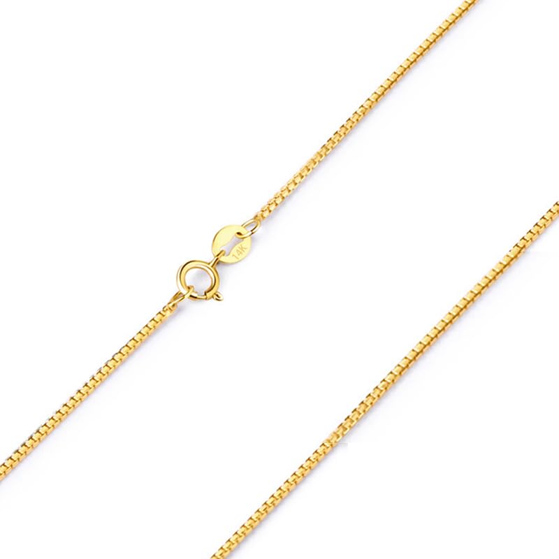 14K Solid Yellow Gold Box Chain Necklace for Women, Available in 0.6mm/1mm Widths and 16-30 Inch Lengths