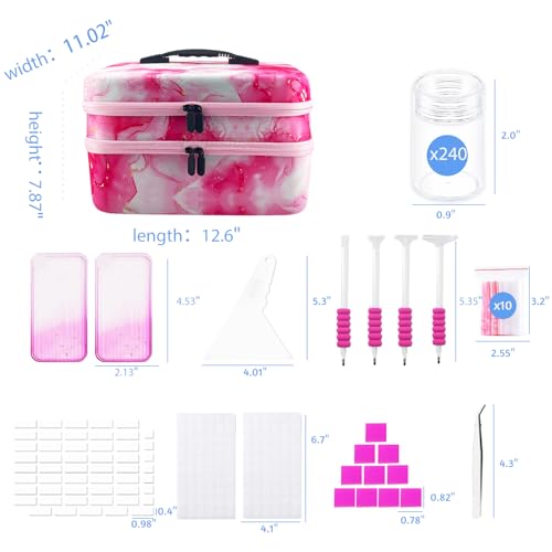 Image of 240 Slot Diamond Art Storage Box | Pink Bead Organizer Case with Drill Tools, Portable Craft Box, For 5D DIY Art Kits