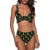 KIKICHUA Black Pineapple Pineapples Fruit Bikini Set for Women Two Piece Swimsuit Print Sexy High Waisted Swimwear V Neck Cheeky Bathing Suit