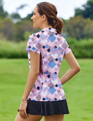 Image of PINSPARK Womens Golf Shirt Short Sleeve Polo V-Neck Quick Dry Tennis Tops | Moisture-wicking Breathable Fabric, Classic Collar, Slim Fit, Ideal for Golf Tennis Pickleball Casual