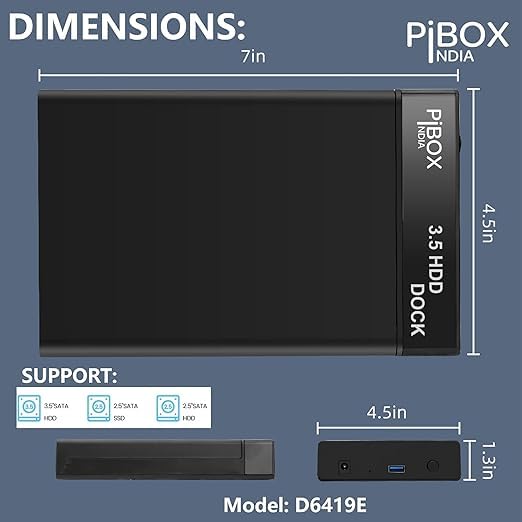 Image of (Refurbished) PiBOXIndia Hard Drive Enclosure,USB 3.0 External Hard Drive Docking Station for 3.5 /2.5 Inch SATA Hard Drives /SSD with 16 TB+, Tool-Free HDD Enclosure D6419E-FLAT - Black