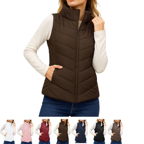 Chaleco Acolchado para Mujer,Sin Mangas,con Cremallera,Cuello Alto,Acolchado,Elegante Y Cálido (marrón,S)