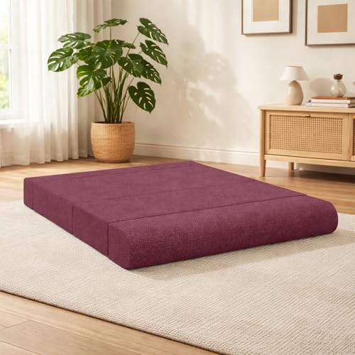 Image of VANSH FURNITURE - Foldable Two Seater Sofa Bed 4 X 6 Ft Jute Fabric Washable Cover Sofa Cum Bed with Cushions Convertible Sofa Bed for Home (Maroon Color - Pre-Assembled)
