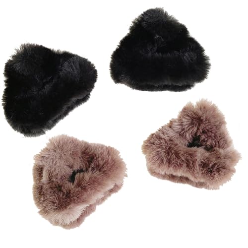 4Pcs Plush Cat Ears Hair Claw Clips Barrettes Forehead Hair Bangs Clip Headwear Halloween Cosplay Costume Hair Accessories for Women, Black and Coffee