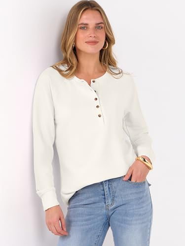 Image of ANRABESS Women's Waffle Knit Henley Top Long Sleeve Shirts