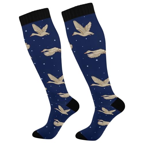 Wild Ducks Birds Stars Compression Socks for Women Men Christmas Circulation Long Knee Socks for Winter Warm Stockings Socks