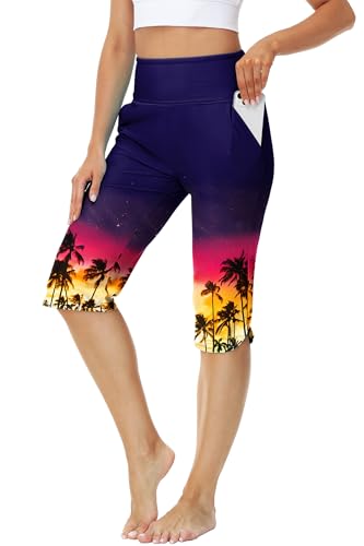 Image of AOBUTE Womens Swim Capris Pant Sun Protection High Waisted Swimming Leggings with Pockets (No Lining)