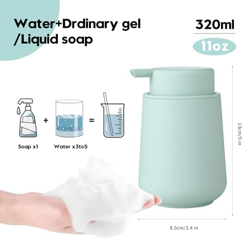 Image of YAUKPH Light Green Foaming Hand Soap Dispenser Plastic 11 oz - Modern Minimalist Style for Bathroom & Kitchen Countertop Refillable