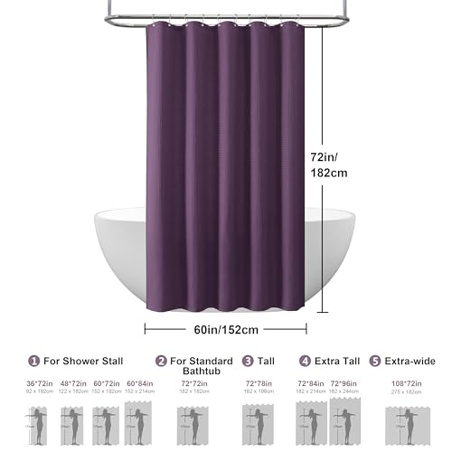 Waffle Weave Shower Curtain with Stainless Steel Hooks - 256 GSM Heavy Duty Fabric Bath Curtains, Hotel Luxury Quality, Water Resistant, Machine Washable, Weighted Hem, 60 x 72 Inches (Purple) by VANZAVANZU - Image 6