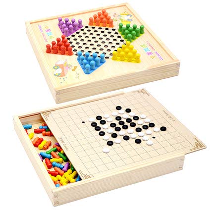 [もうほうきょう] 二つに一つ チェッカー 五目並べ ボードゲーム 多機能 大人のチェス 子供用パズル 木のおもちゃ 頭脳トレーニング ボードゲーム 家族パーティー用ゲーム (01)