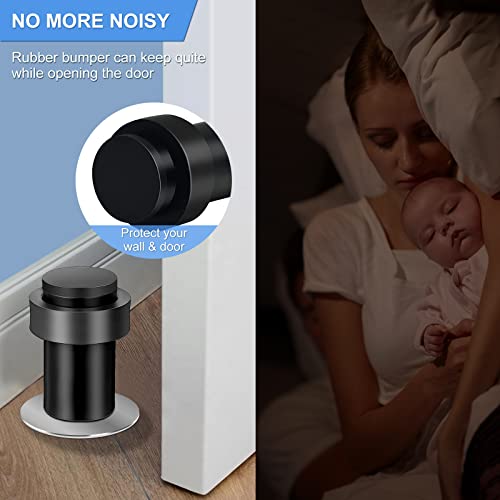 10 Pack Door Stoppers With 3M Adhesive Strips, Stsainless Steel Cylindrical Floor Door Stop, Modern Decorative Rubber Bumper Door Stops, Matte Black Door Stop, Door Stops For Bottom Or Top Of Door #TOP5