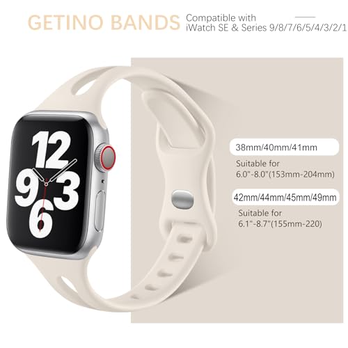 Image of 4 Pack Thin Band Compatible with Apple Watch Bands 40mm 38mm 41mm 42mm for Women iWatch Series 11 10 9 8 7 6 5 4 3 2 1 SE, Stylish Breathable Silicone Slim Sport Strap, Brown /Milk Tea /Pink /Starlight