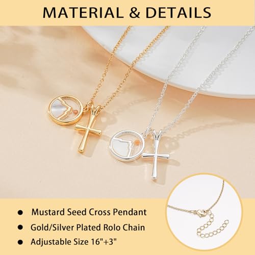 Image of Mustard Seed Cross Necklace for Teen Girls Women, Moving Mountains Faith Christian Religious Birthday Jewelry Gifts