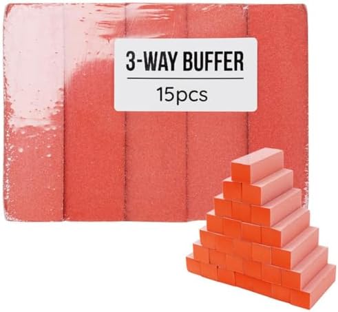 TP Plastic 15-Pack 3-Way Nail Buffer Block, Professional Manicure & Pedicure Tools, 80/100 Grit, Orange Triple-Sided Nail File for Acrylic, Gel, Dip Powder, and Natural Nails
