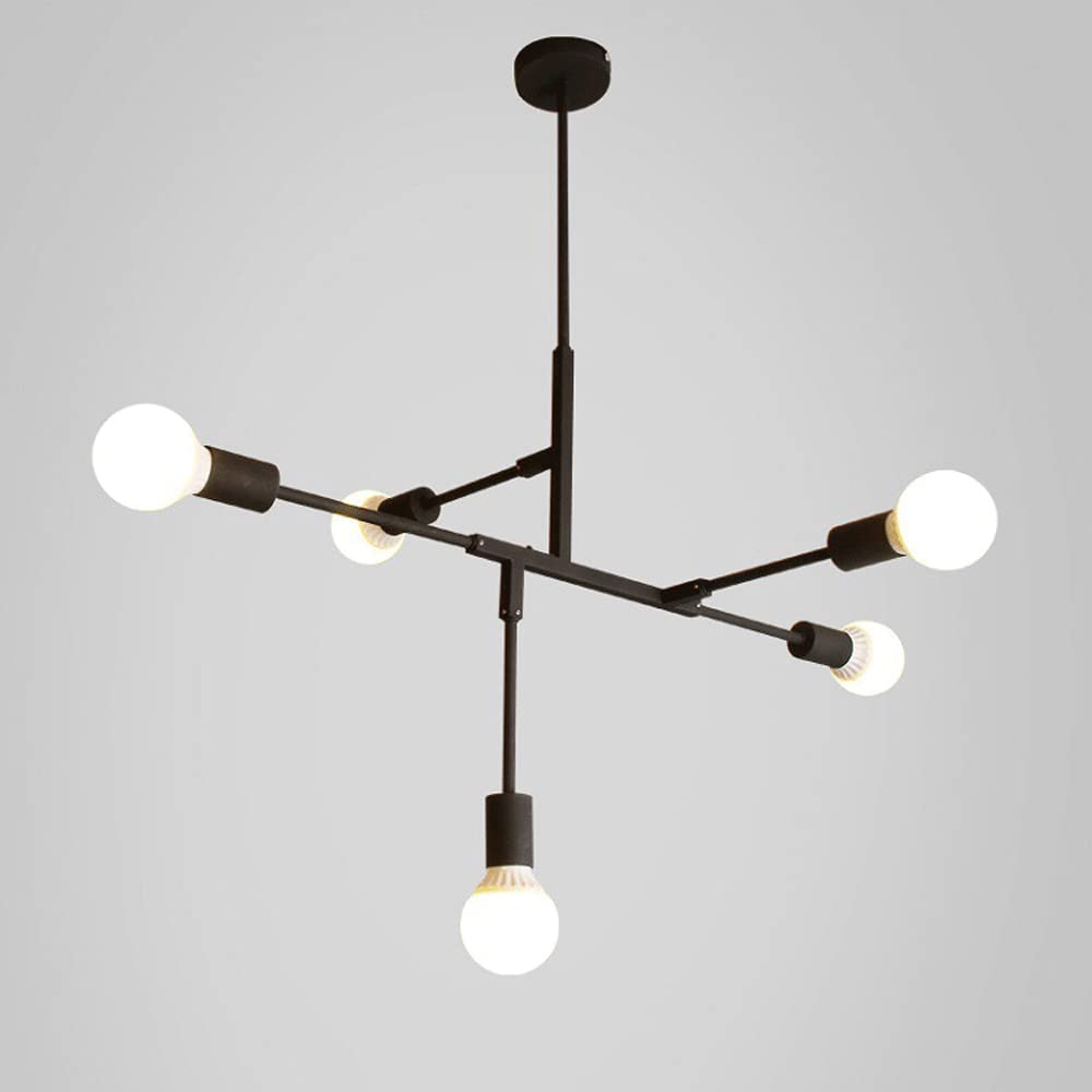 Lampe suspendue à 5 lumières noir, luminaire de plafond pour grande table de salle à manger