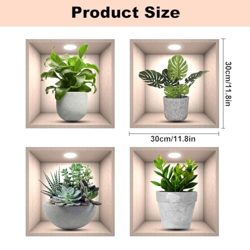 3D Green Plant Wall Stickers, 4Pcs Waterproof Vinyl Wall Art Decals - Image 3