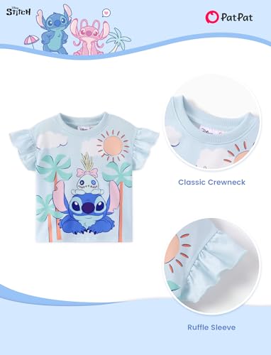 Image of Disney Frozen Elsa Minnie Mouse Stitch Princess Girls' Skirt Sets Ruffle Short Sleeve Clothes 2pcs Outfits Summer Dress 2-9Y