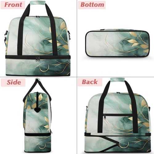 Large Weekender Overnight Bags Abstract Green Leaves Travel Duffel Bag for Women Men Gym Bags With Shoe Compartment Foldie Travel Tote Bag Carry On Personal Item Bag for Travel Gym Sports3