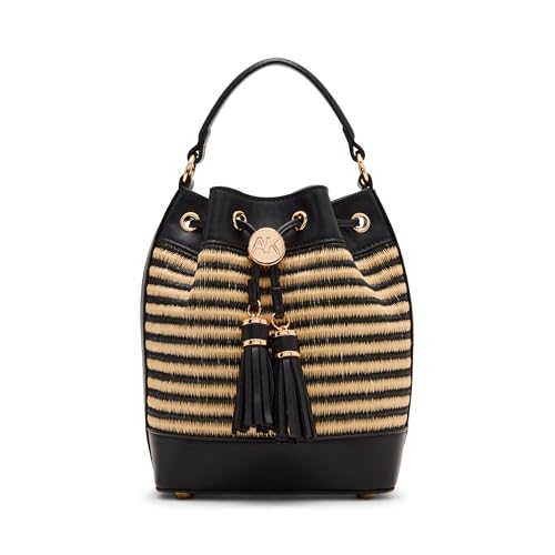 Anne Klein Womens Small bucket with convertible strap, Natural-Black Stripe/Black