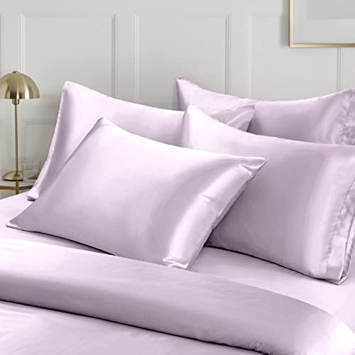 Image of Ersmak 6 Pieces Satin Duvet Cover King Size Luxury Silky Bedding Duvet Cover Set with 1 Soft Duvet Cover, 4 King Pillowcases and 1 Body Pillowcase, Lavender
