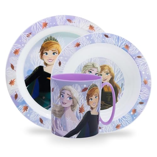 Sorrisini Vaisselle réutilisable Frozen, Assiettes Enfants pour Crèche Scoula avec Assiette, Bol, Tasse 350 ml, Set de Sevrage Avant en Plastique dur Adapté...