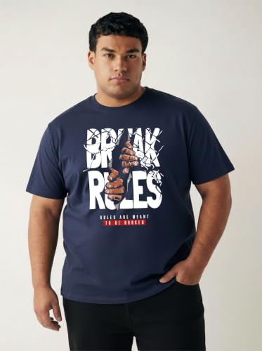 Image of Men Plus Size Printed Cotton Round Neck Half Sleeve Regular Fit T-Shirt