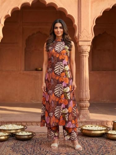 Image of OOMPH! Women's Hulter Neck Kurta & Bottom Set | Straight Kurta Outfits | Ethnic Set | Kurti Set for Woman