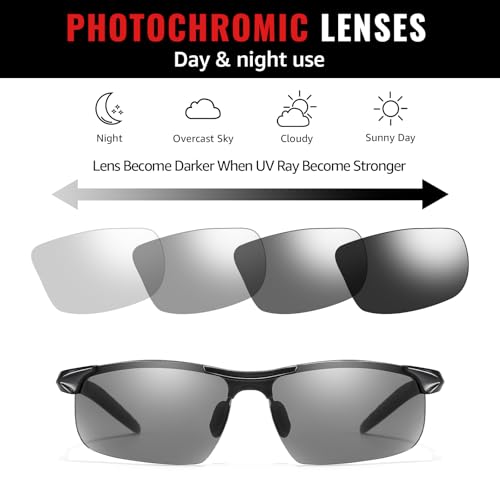 Image of TJUTR Mens Photochromic Sunglasses Day & Night Driving Z87 Sun Glasses Polarized UV400 Protection Safety Glasses