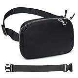 2 Way Zipper Mini Belt Bag for Women, RFID Small Fanny Pack, Womens Fashion Waist Packs Purse with Extender Strap, Nylon Men Crossbody Bum Bags with Key Hook for Traveling Running, Black