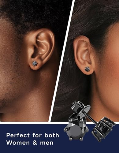 MomentWish Black Moissanite Stud Earrings, Moissanite Earrings for Women Men, D Color VVS1 Simulated Diamond 925 Sterling Silver Solitaire/Halo Studs2