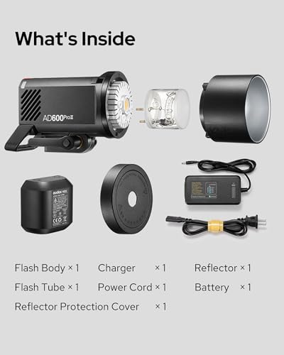 Ficha técnica Godox AD600ProII Flash de estudio 600 WS 2.4 G TTL 1/8000s HSS al aire libre GN87 HSS 1/8000s 40 W bicolor 2800 K-6000 K 0.01 a 0.9 segundos batería de litio de 2600 mAh - Fernando Cortés