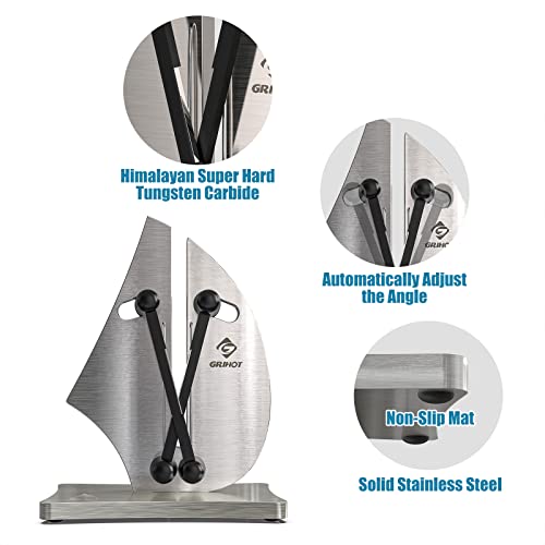 Professional Kitchen Knife Sharpener - Auto-Adjust Solid Stainless Steel And Tungsten Carbide Knife Sharpener In Sailboat Shape For Steel Knives By Grihot. #TOP4