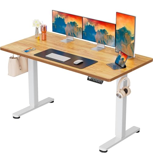 ErGear Escritorio Elevable Eléctrico, Mesa Ajustable en Altura 140x70 cm, Mesa de Oficina con Panel Inteligente de 4 Memorias, Escritorio con Gancho para Mochila y Tablero Ensamblado
