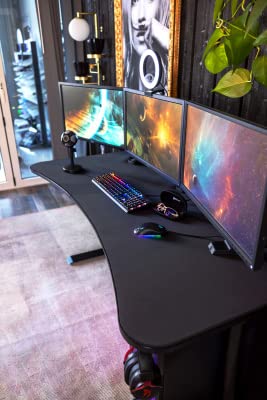 Image of Arozzi Arena Ultrawide Curved Gaming and Office Desk with Full Surface Water Resistant DeskMat Custom Monitor Mount Cable Management Cut Outs Under The Desk Cable Management Netting - Dark Grey