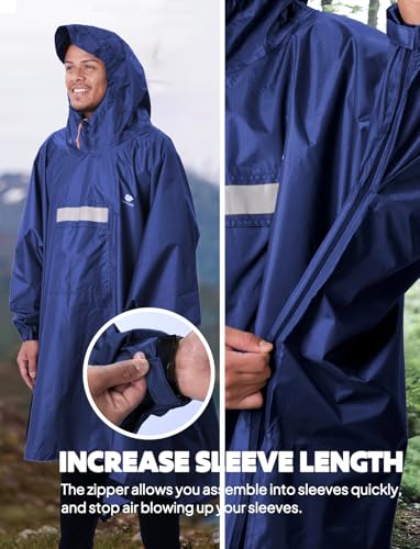 Image of ANYOO Hooded Rain Poncho for Adults Waterproof Lightweight Rain Coat for Men Women Reusable Rain Jacket for Emergency Outdoor