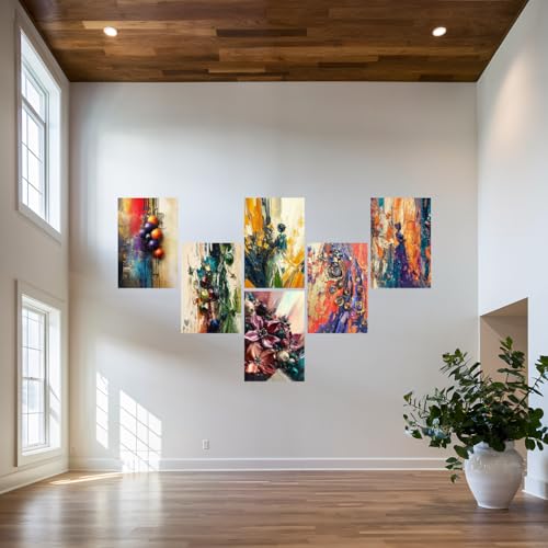 Image of SiddArtify Abstract Floral Wall Art Prints Set - Textured Oil Painting Poster Decor for Living Room Bedroom Office - 8x12 inch Board Pack of 6