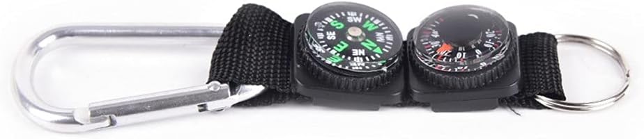 Multifunction 3 in 1 Camping Climbing Hiking Mini Carabiner Keychain Compass Thermometer Hanger Key Black