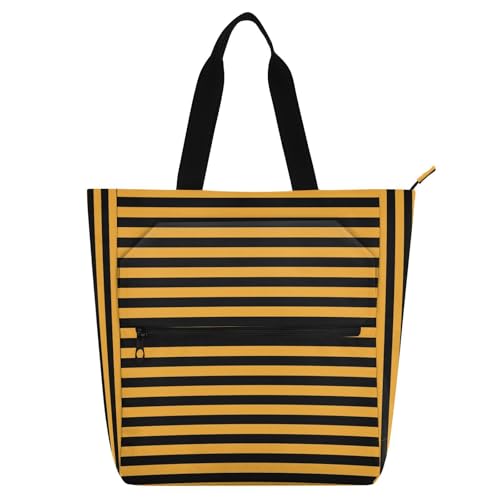 Kid Tote Bag for Boys Girls Women, Orange Black Strips Neon Water-resistant Reusable Grocery Bag with Zipper Pockets for School Shopping Travel Rainbow